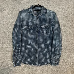 J.Crew Shirt Womens 6 Blue Denim Button Down Long‎ Sleeve Star Print Casual